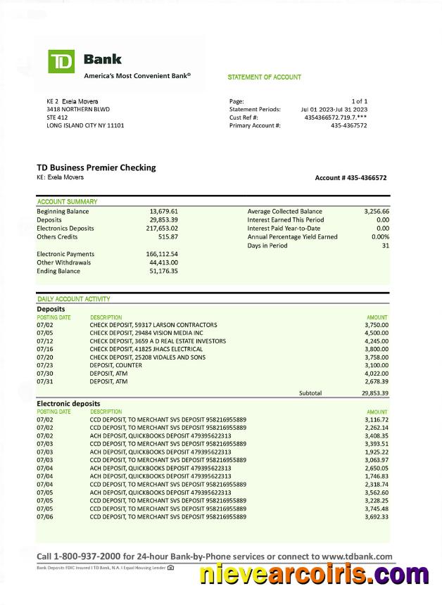 TD Bank bank statement